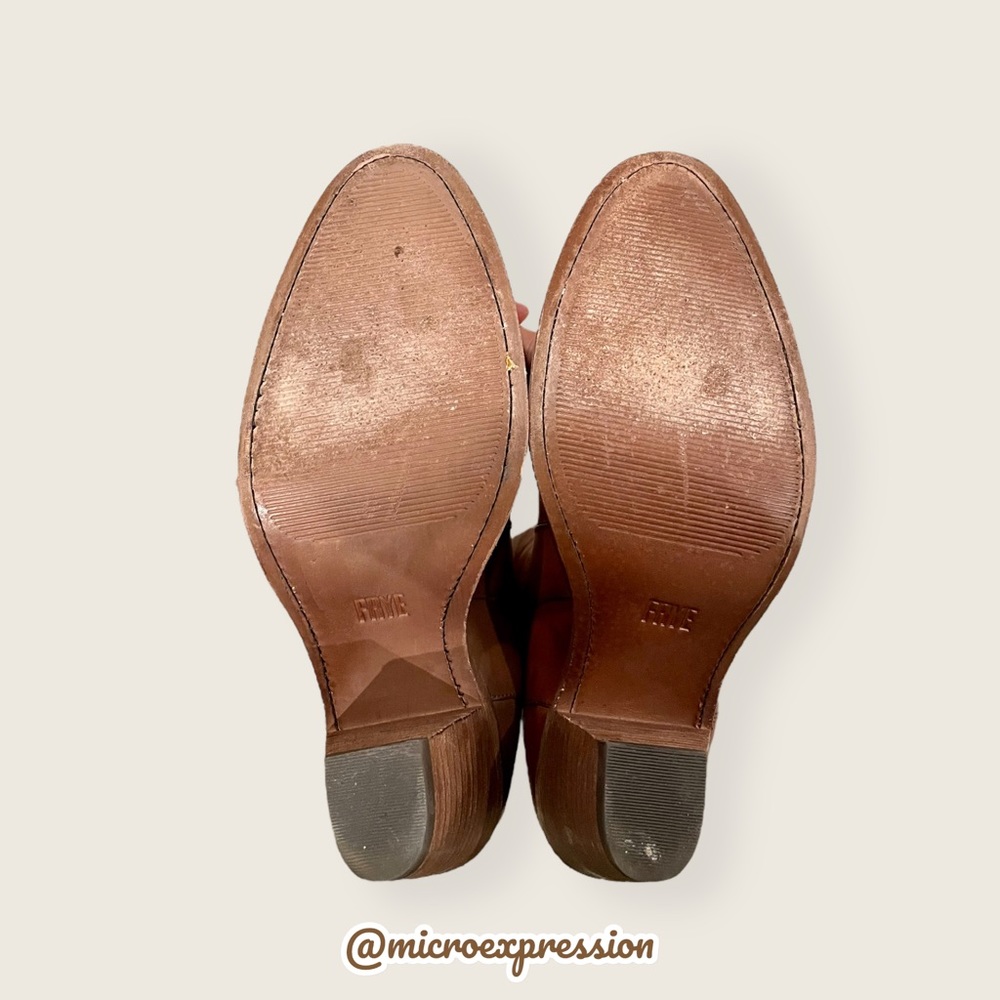 Frye Mustang Seam Short Cognac Brown Leather Cowboy Pull-on Heeled Ankle Bootie - Picture 12 of 15